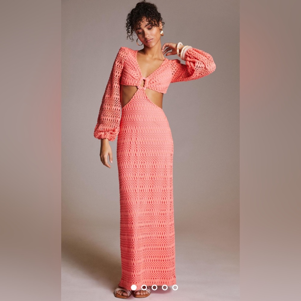 PatBo Crochet Cut Out Maxi Dress Hot Coral